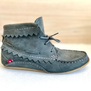sz 8 Oliberte Steel Blue Grey Fringe Bootie Moccasin